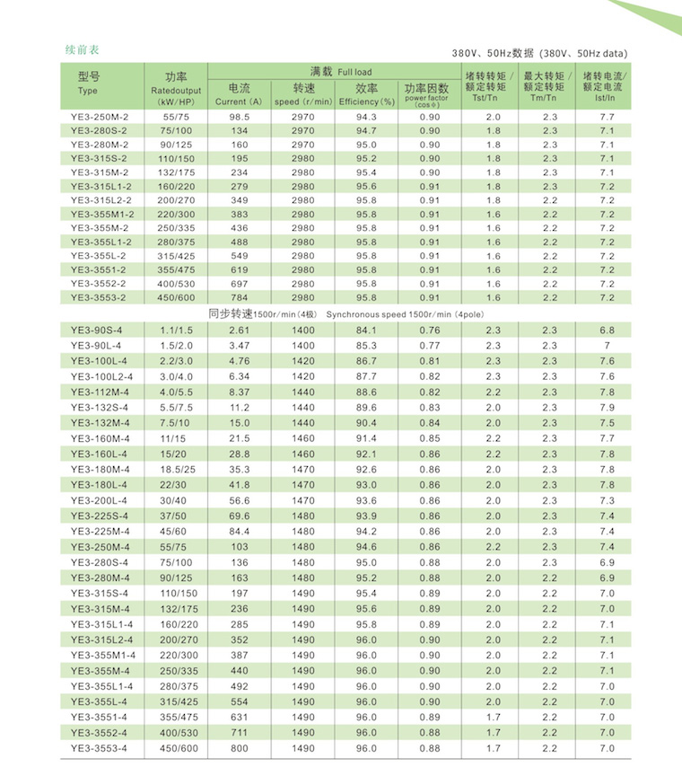 YE3電機技術數(shù)據(jù)2